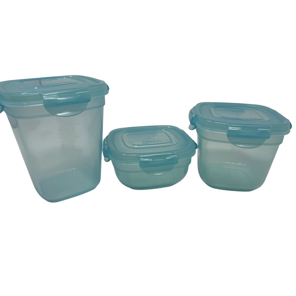Lock & Lock 3 Piece Blue Plastic Food Storage Container Set with Locking Lids